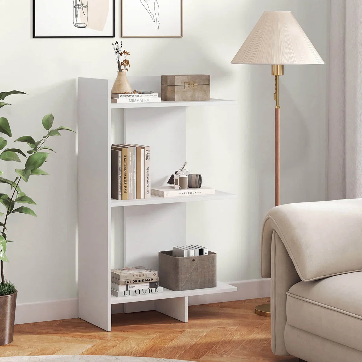 1 PCS 39.5" H x 23.5" W 3-Tier Wooden Bookshelf, Free Standing Open Storage Shelf with Anti-Tipping Kit