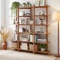 6-Tier Modern Organic Acacia Veneer Open Bookshelf with Solid Wood Supports