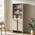 74.1" Fluted Bookcase With Doors,Book Shelf With 3 Open Shelves & 3 Hidden Shelves