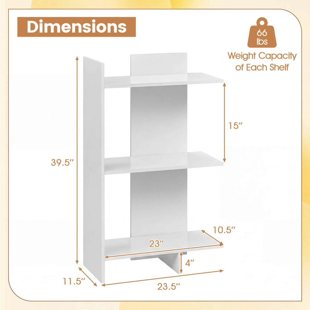 1 PCS 39.5" H x 23.5" W 3-Tier Wooden Bookshelf, Free Standing Open Storage Shelf with Anti-Tipping Kit