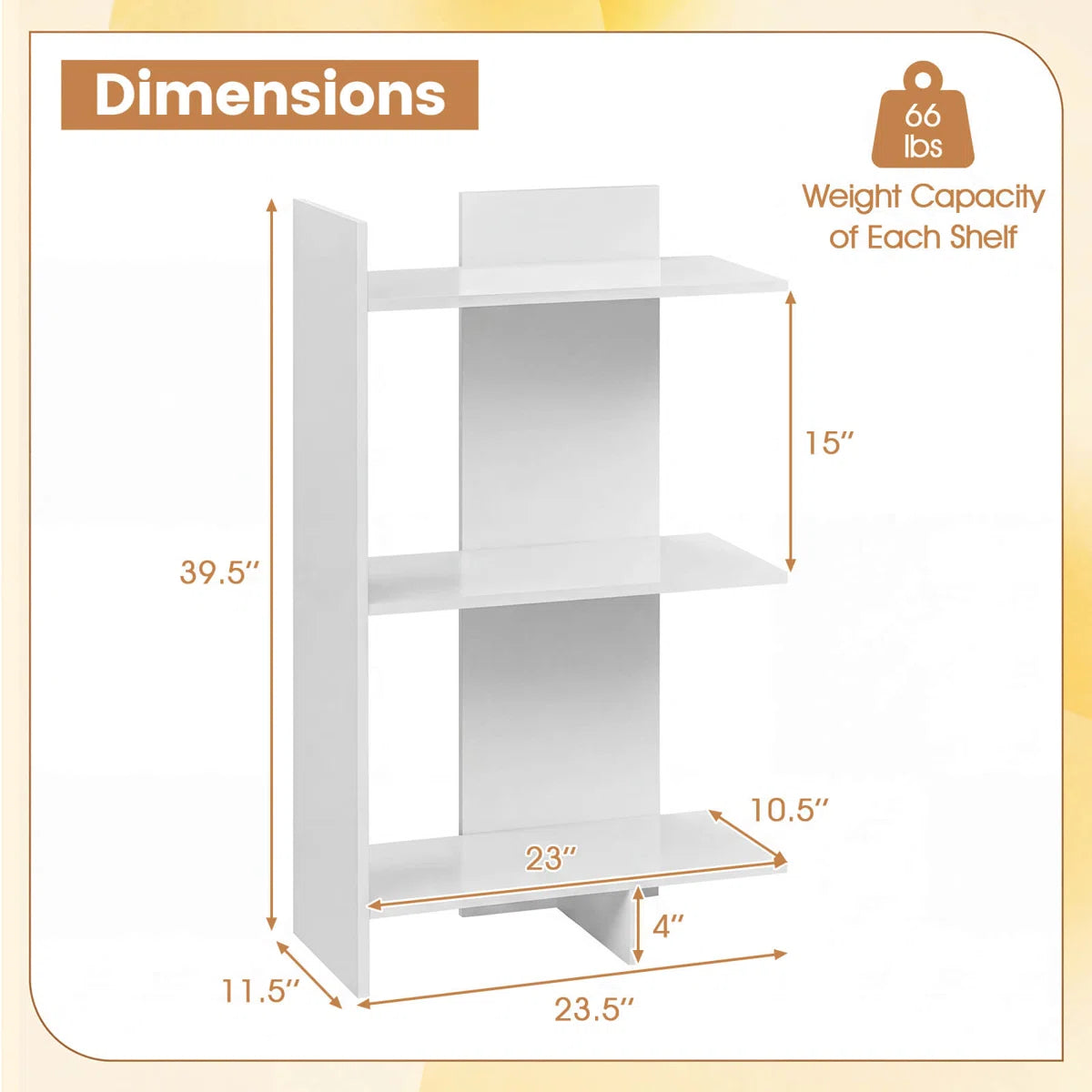 1 PCS 39.5" H x 23.5" W 3-Tier Wooden Bookshelf, Free Standing Open Storage Shelf with Anti-Tipping Kit