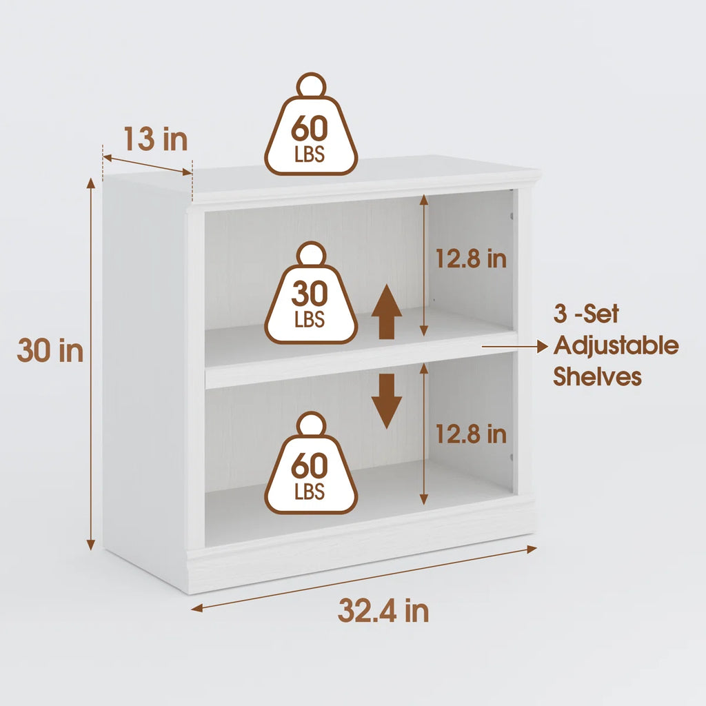 2 Tiers 30" Bookcase, Home Office Storage Floor Standing Bookshelf with Adjustable Shelf