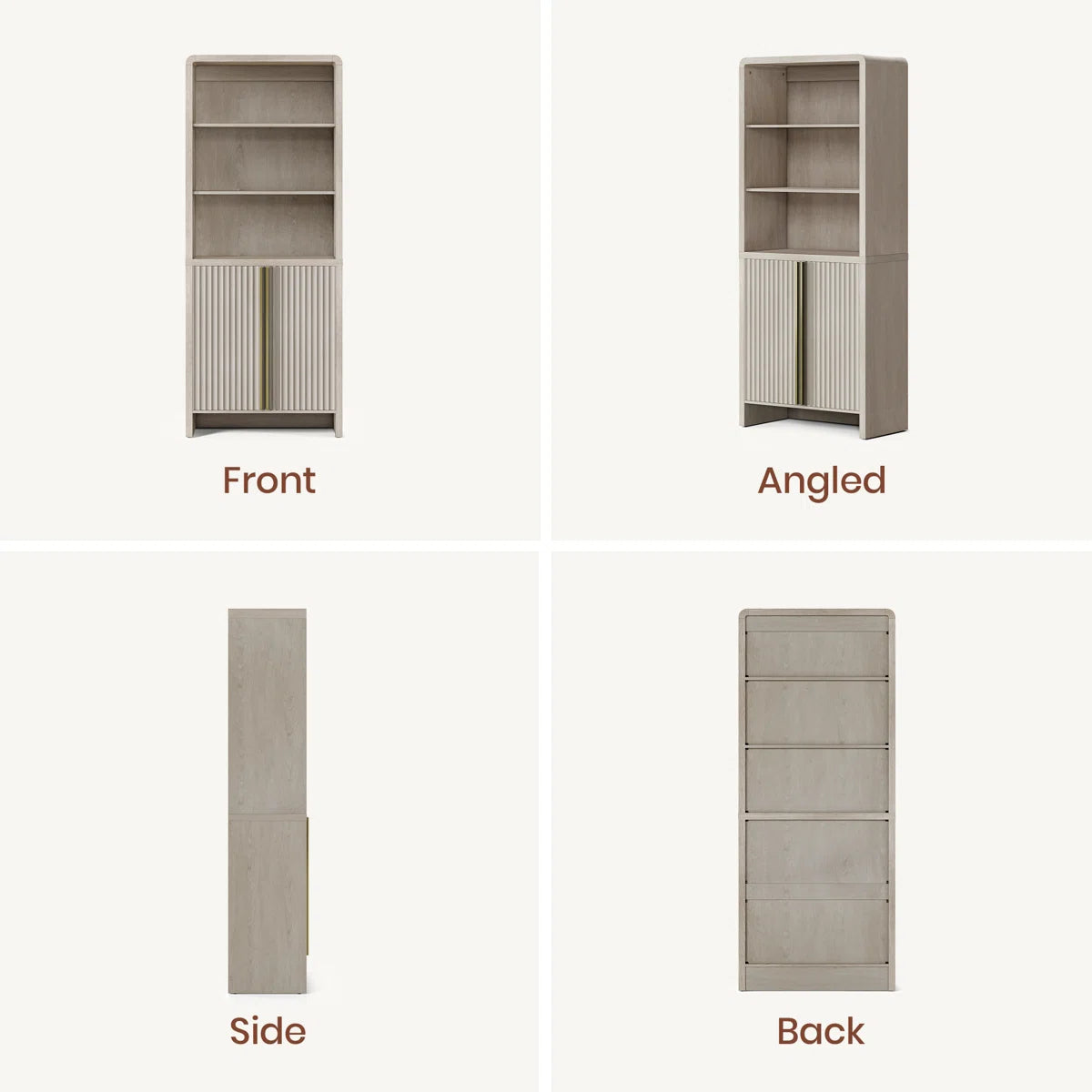 74.1" Fluted Bookcase With Doors,Book Shelf With 3 Open Shelves & 3 Hidden Shelves