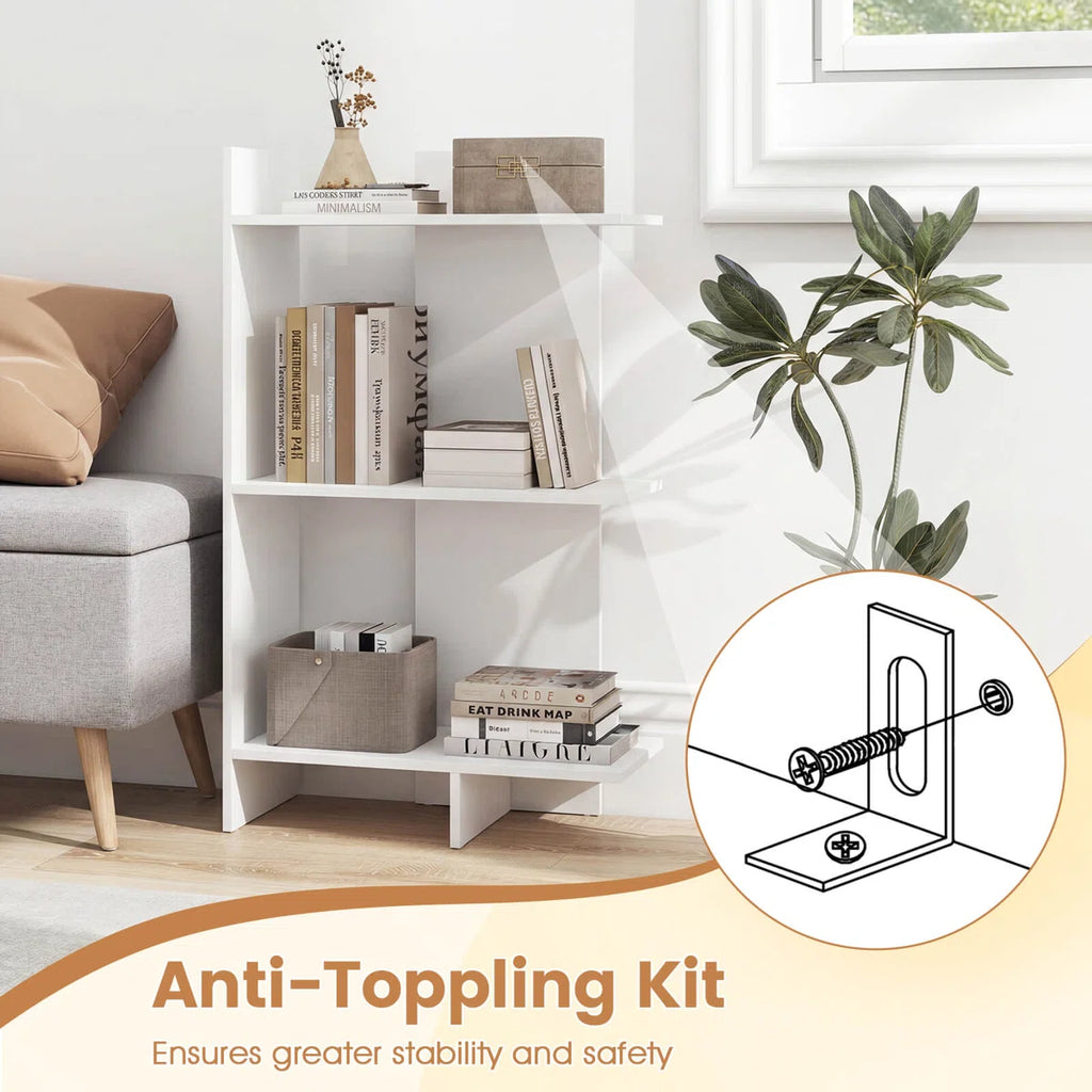 1 PCS 39.5" H x 23.5" W 3-Tier Wooden Bookshelf, Free Standing Open Storage Shelf with Anti-Tipping Kit