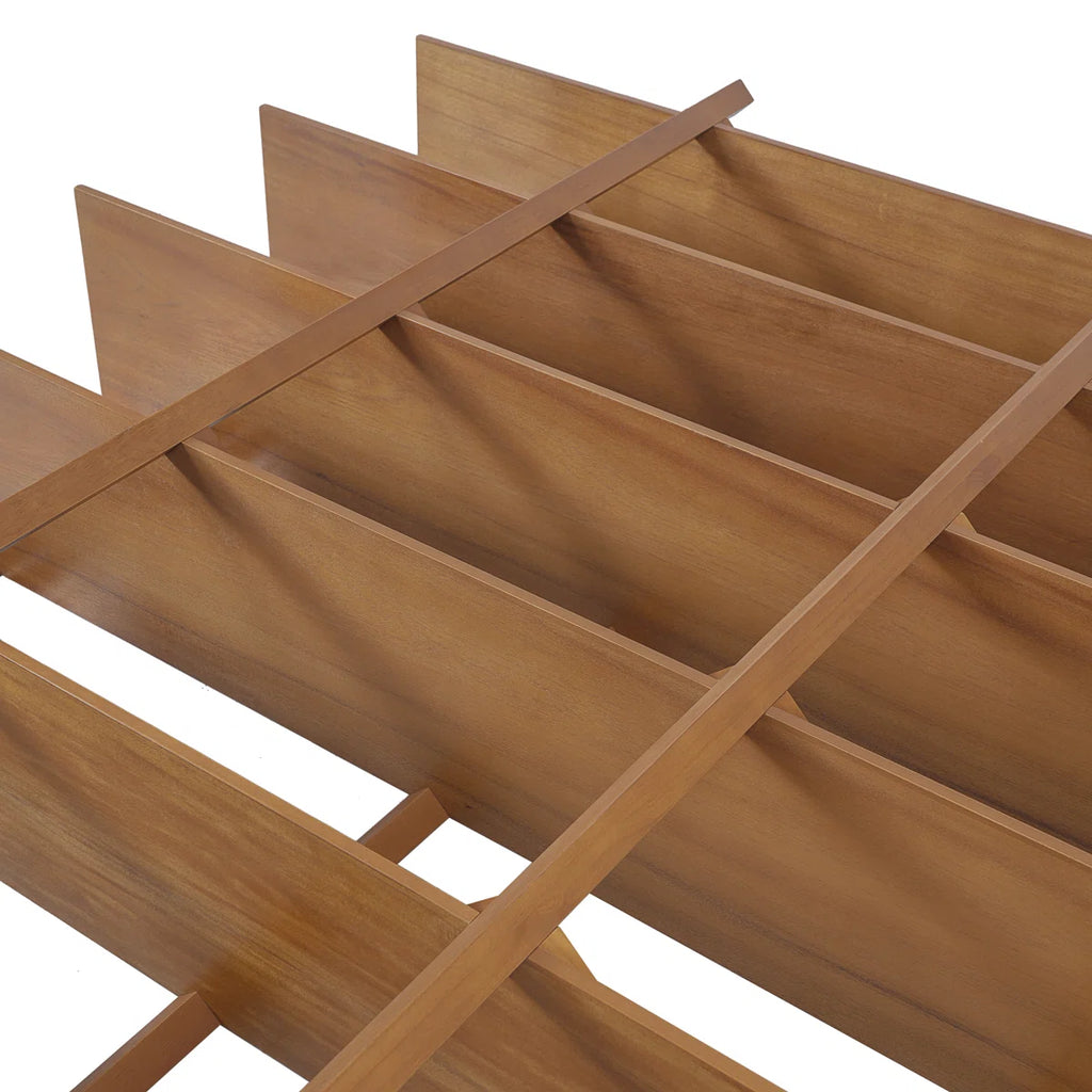 6-Tier Modern Organic Acacia Veneer Open Bookshelf with Solid Wood Supports