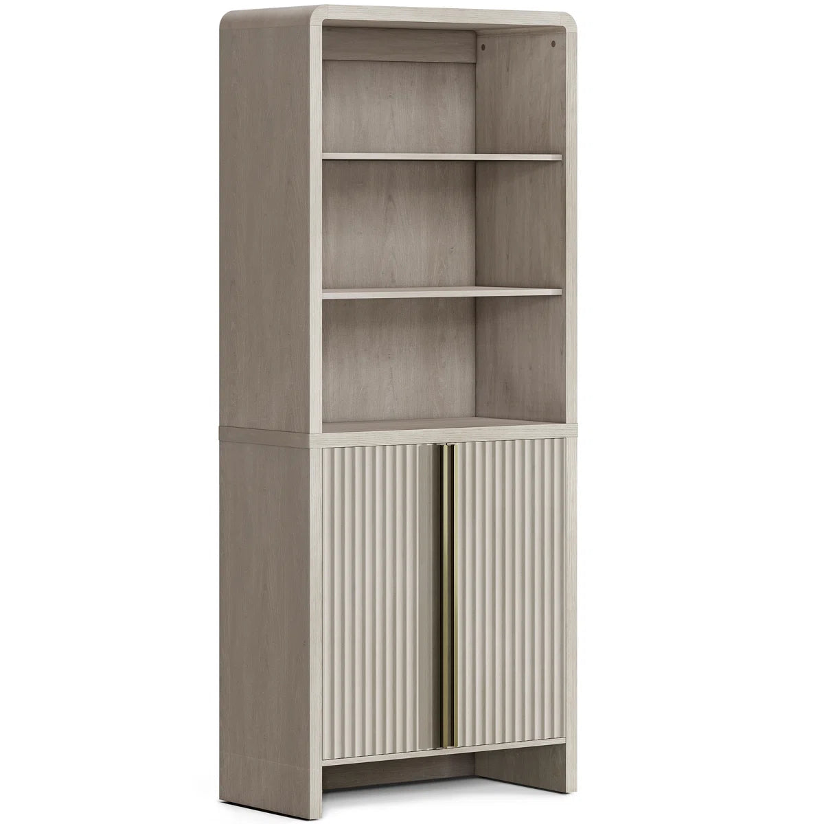74.1" Fluted Bookcase With Doors,Book Shelf With 3 Open Shelves & 3 Hidden Shelves