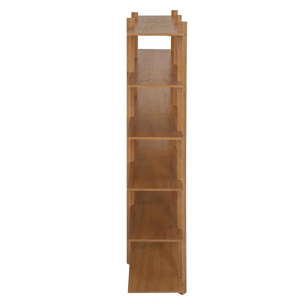 6-Tier Modern Organic Acacia Veneer Open Bookshelf with Solid Wood Supports